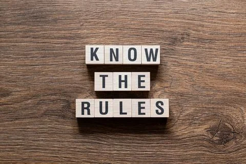 Know the rules - word concept on building blocks, text Stock Photos