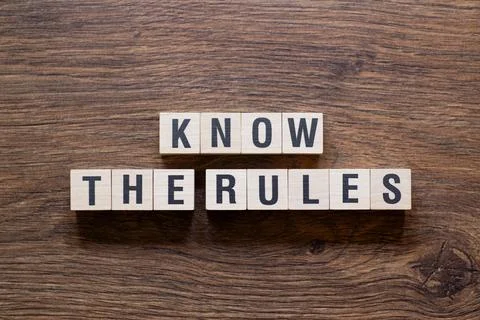 Know the rules - word concept on building blocks, text Stock Photos