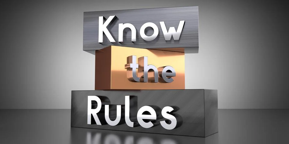 Know the rules - words on metal blocks - 3D illustration 스톡 일러스트