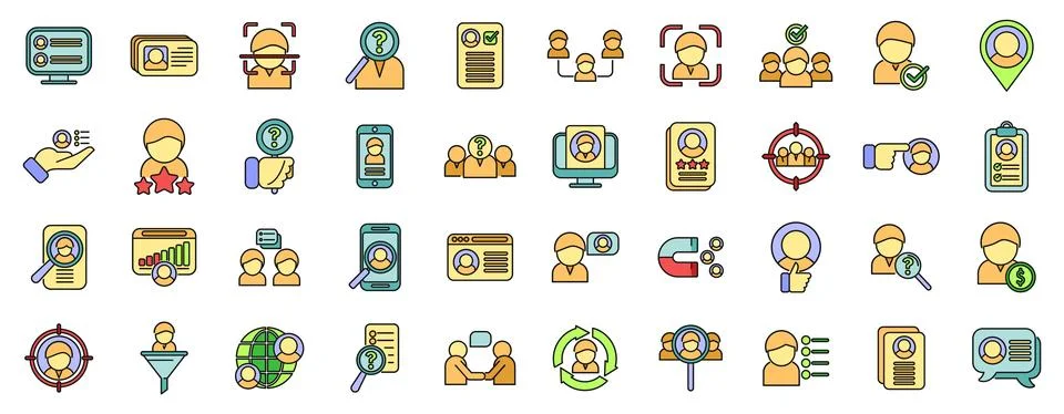 Know your client icons set vector color line Ilustración de archivo