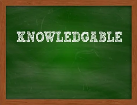 KNOWLEDGABLE handwritten text on green chalkboard Stock Illustration