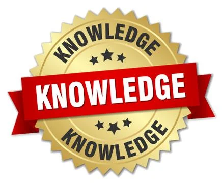 Knowledge 3d gold badge with red ribbon Stock Illustration