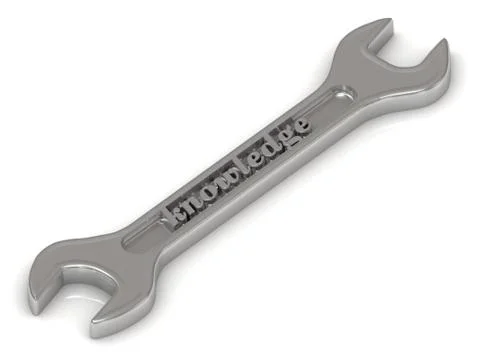 Knowledge - 3d inscription bright volume letter on metallic building spanner. Stock Illustration