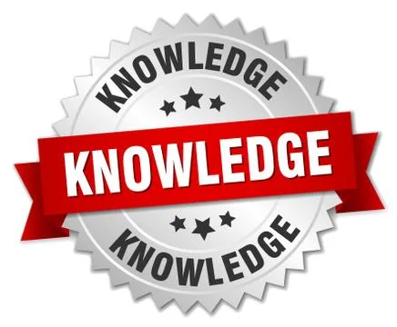 Knowledge 3d silver badge with red ribbon Stock Illustration