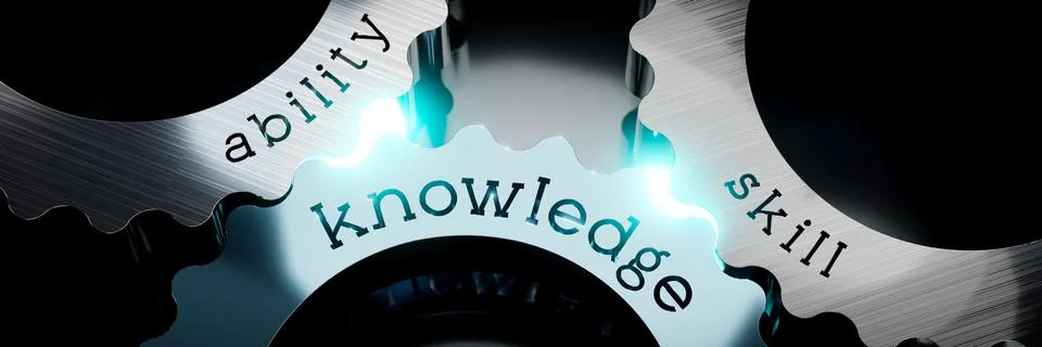 Knowledge, ability, skill - gears concept - 3D illustration Stock Illustration