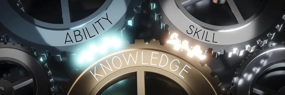 Knowledge, ability, skill - gears concept - 3D illustration Stock Illustration