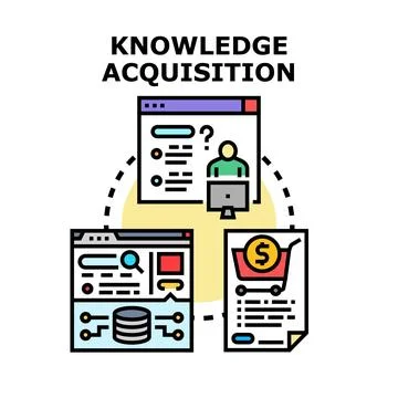 Knowledge acquisition process connecting data discovery and learning Stock Illustration