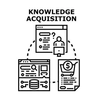 Knowledge acquisition process connecting data discovery and learning Stock Illustration