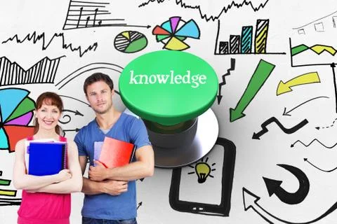 Knowledge against digitally generated green push button Stock Photos