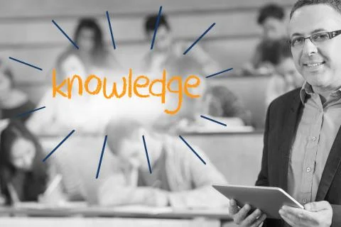 Knowledge against lecturer standing in front of his class in lecture hall Illustrazione stock