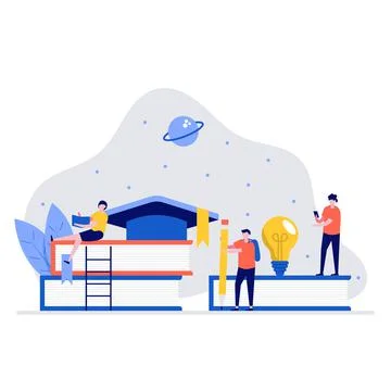 Knowledge and education vector illustration concept with characters. Modern f Stock Illustration