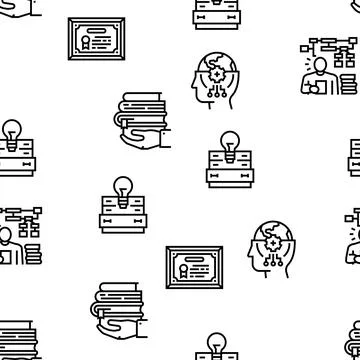 Knowledge And Mind Intelligence Vector Seamless Pattern 스톡 일러스트