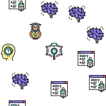 Knowledge And Mind Intelligence Vector Seamless Pattern 스톡 일러스트