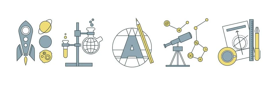 Knowledge and Science Creative Process Thin line Flat Icon Vector Set Stock Illustration