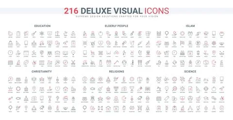 Knowledge and vision of science, education and lessons at school, religions line Illustrazione stock