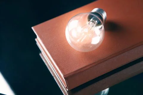 Knowledge and wisdom, light bulb on the book 스톡 사진