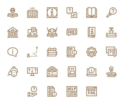 Knowledge Base Detail Enhanced Vector Set with 28 128x128 Bold Line Icons Stock Illustration