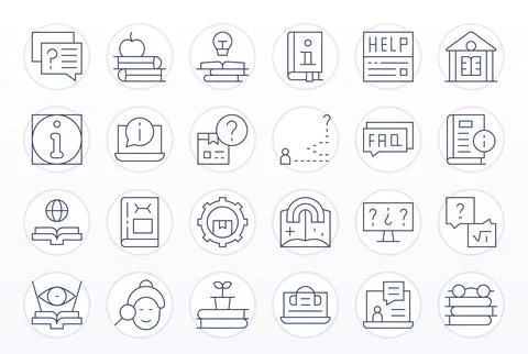 Knowledge Base Vector Icon Set with 24 Thin Line High Resolution Grid Fitte.. Stock Illustration