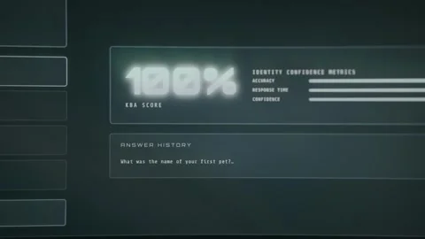 Knowledge-based identity verification interface showing the result of 100 Stock Footage 333829986