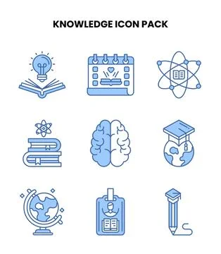 Knowledge Blue Set Icons Pack 库存插图