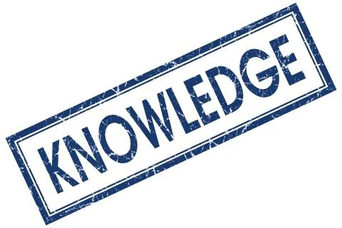 Knowledge blue square grungy stamp isolated on white background Illustrazione stock