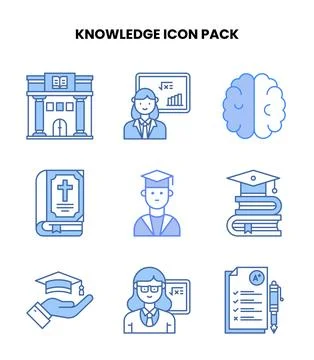 Knowledge Blue Vector Icons Pack Stock Illustration