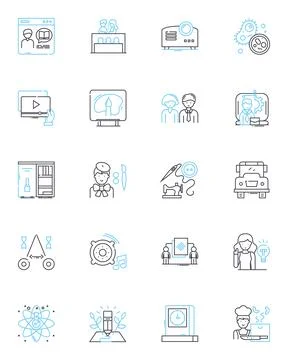 Knowledge building linear icons set. Collaboration, Research, Learning Stock Illustration
