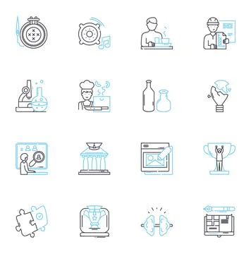 Knowledge building linear icons set. Collaboration, Research, Learning 스톡 일러스트