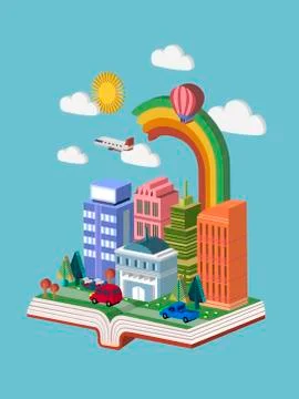Knowledge concept 3d isometric infographic with a book Stock Illustration