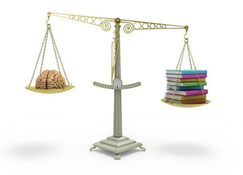 Knowledge concept book outweigh the brain to balance raising it up 3d render  Stock Illustration