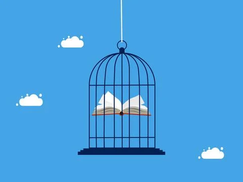 Knowledge control. The book is stuck in the birdcage. business concept vector 스톡 일러스트