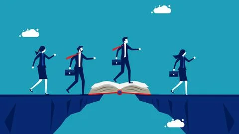 Knowledge creates opportunities. group of businessmen walks through a gap wit Stock Illustration