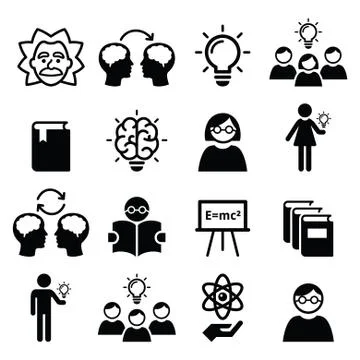 Knowledge, creative thinking, ideas vector icons set Stock Illustration