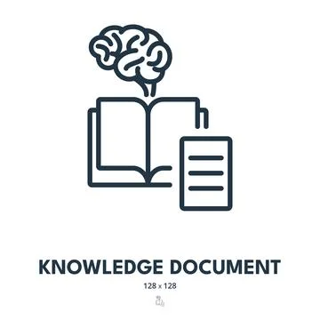 Knowledge Document Icon. Brain, Education, Book. Editable Stroke Stock Illustration