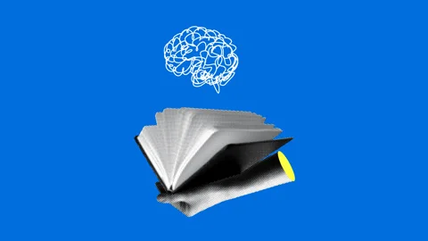 Knowledge, education concept. Animated collage withopen book, brain and hand Video stock 331925811