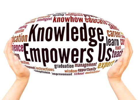 Knowledge Empowers Us word cloud hand sphere concept Stock Photos