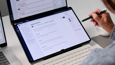 Knowledge Engineer Reviewing AI-powered Document Retrieval System Stock Footage 336374800