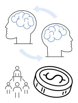 Knowledge exchange between two minds illustrating teamwork, collaboration, .. 스톡 일러스트