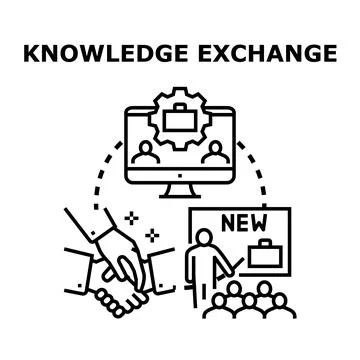 Knowledge exchange process connecting online and offline education Stock Illustration