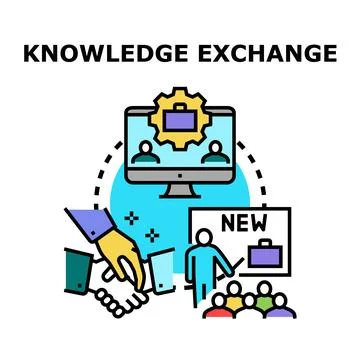 Knowledge exchange process connecting online and offline education Stock Illustration