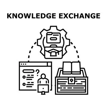 Knowledge exchange process transmitting information, experience, and resource Stock Illustration