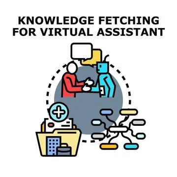 Knowledge fetching assisting virtual assistant concept development Illustrazione stock