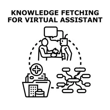 Knowledge fetching assisting virtual assistant concept development Stock Illustration