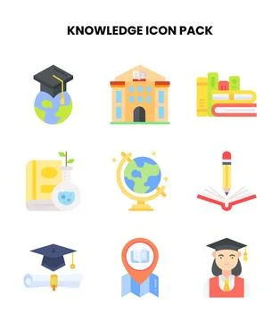 Knowledge Flat Design Icons Pack Stock Illustration