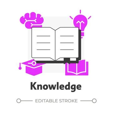Knowledge flat outline concept icon Stock Illustration