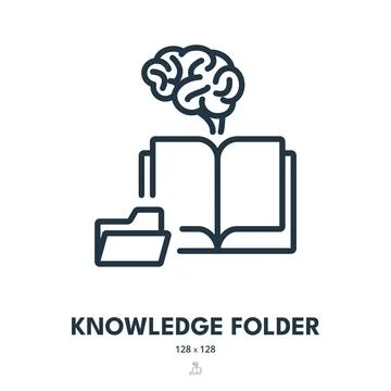 Knowledge Folder Icon. Brain, Book, Education. Editable Stroke Stock Illustration