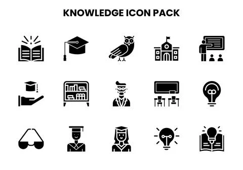 Knowledge Glyph Bundle Icons Pack Stock Illustration