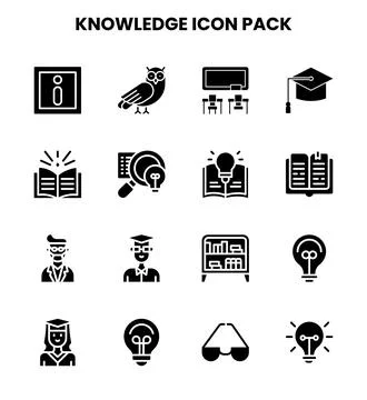 Knowledge Glyph Bundle Icons Pack Stock Illustration