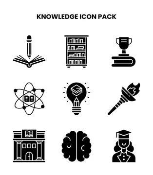 Knowledge Glyph Icons Pack Stock Illustration