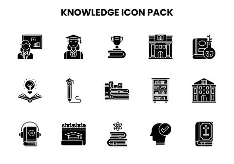 Knowledge Glyph Set Icons Pack Illustrazione stock